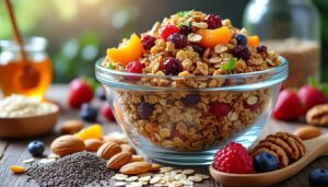 découvrez notre recette facile et gourmande de granola maison healthy, parfaite pour un petit-déjeuner équilibré et délicieux à préparer chez vous.